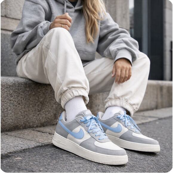 Nike Shoes - Wmns Nike Air Force 1 Blue Gray Sz 9.5 Canvas Toe Box Platform Lt Blue Swoosh